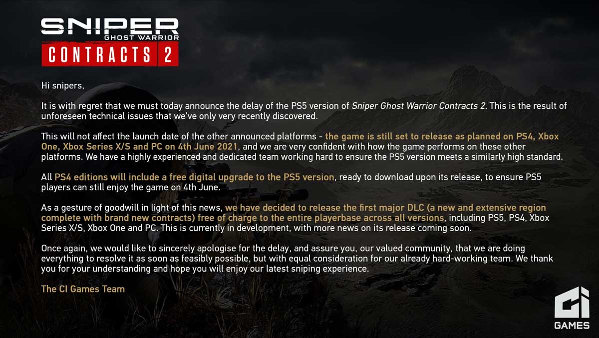 Sniper Ghost Warrior Contracts 2 Obaveštenje o Kašnjenju na PS5 Cena